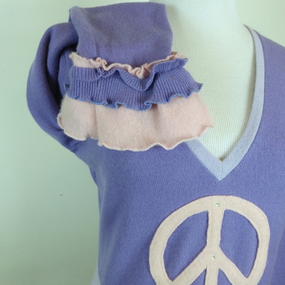 DEBORAH LINDQUIST rare CASHMERE PEACE SWEATER M one of a kind designer v neck - Picture 6 of 8